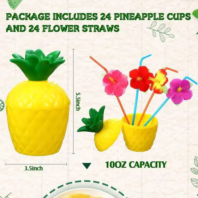 Alt view image 2 of 5 - CHENGU 24 Pieces Pineapple Cups Plastic Pineapple Drink Cups with Lids and Flower Straws for Hawaii Luau Party Tropical Fruit Themed Beach Party Supplies Decoration