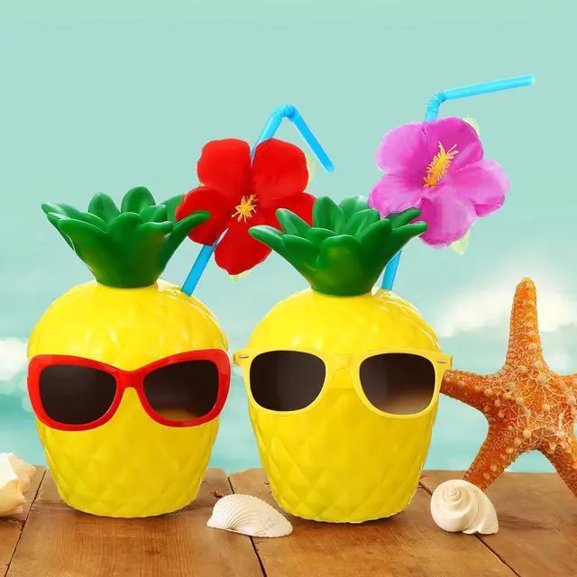 Alt view image 5 of 5 - CHENGU 24 Pieces Pineapple Cups Plastic Pineapple Drink Cups with Lids and Flower Straws for Hawaii Luau Party Tropical Fruit Themed Beach Party Supplies Decoration