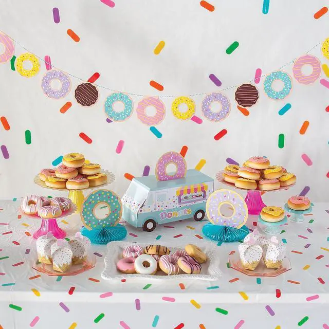 Alt view image 2 of 4 - Fun Express Birthday Sprinkle Table Cloth Roll - Plastic Table Cover Disposable 40 x 100 Foot - Party Tablecloth for Rectangle Table | Bulk Tablecloths for Birthday Party Supplies & Easy Cleanup
