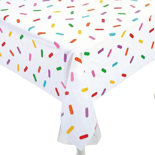 Main image of Fun Express Birthday Sprinkle Table Cloth Roll - Plastic Table Cover Disposable 40 x 100 Foot - Party Tablecloth for Rectangle Table | Bulk Tablecloths for Birthday Party Supplies & Easy Cleanup