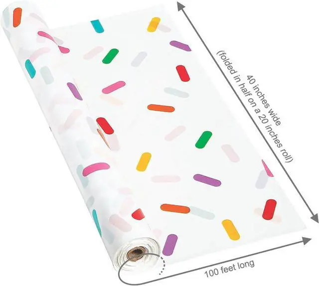 Alt view image 3 of 4 - Fun Express Birthday Sprinkle Table Cloth Roll - Plastic Table Cover Disposable 40 x 100 Foot - Party Tablecloth for Rectangle Table | Bulk Tablecloths for Birthday Party Supplies & Easy Cleanup