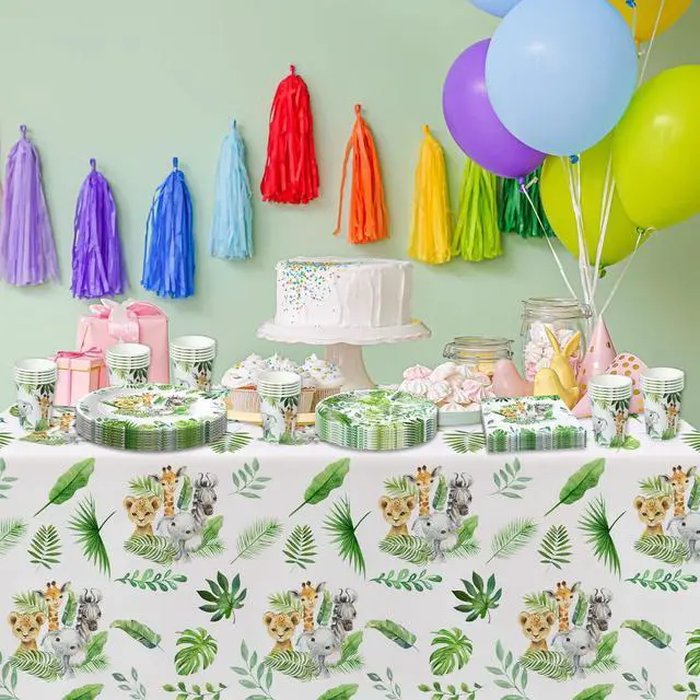 Alt view image 5 of 7 - Safari Jungle Theme Party Supplies For Boys - Jungle Birthday Baby Shower Decorations Tableware Include 9" Plates, 7" Plate, Cups, Napkins, Safari Party Decorations | Serve 48