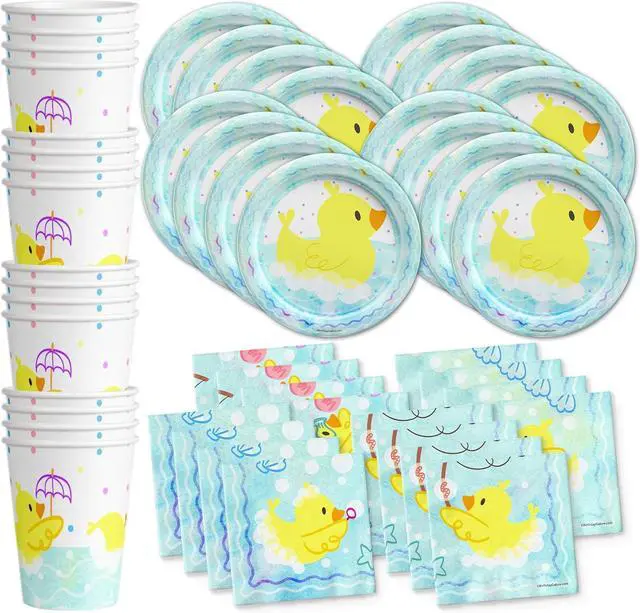 Main image of Rubber Ducky Birthday Party Supplies Set Plates Napkins Cups Tableware Kit for 16