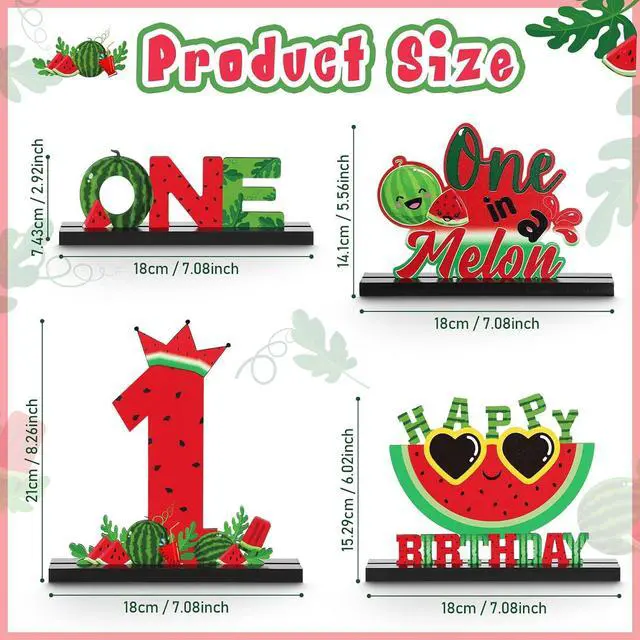 Alt view image 2 of 6 - Riyiper 4 Pcs Watermelon One Letter Sign One in a Melon Wooden Birthday Table Centerpieces Summer Fruit Party Decorations One Year Old Birthday Table Decor for Boys Photo Props Baby Shower