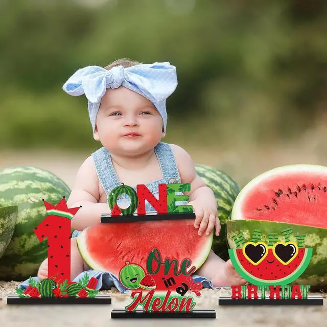 Alt view image 6 of 6 - Riyiper 4 Pcs Watermelon One Letter Sign One in a Melon Wooden Birthday Table Centerpieces Summer Fruit Party Decorations One Year Old Birthday Table Decor for Boys Photo Props Baby Shower