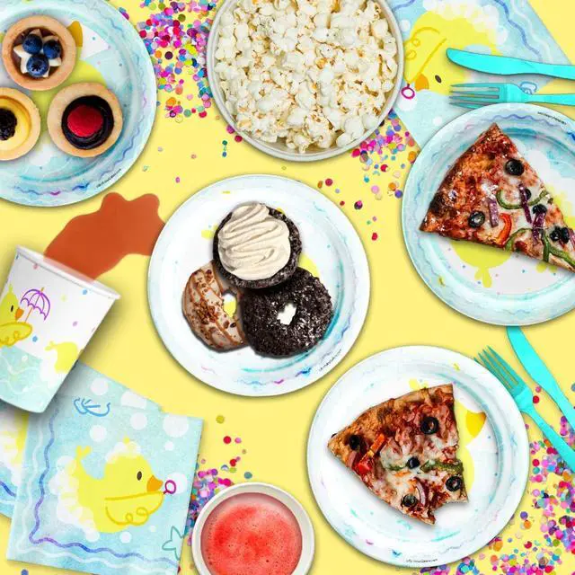 Alt view image 6 of 7 - Rubber Ducky Birthday Party Supplies Set Plates Napkins Cups Tableware Kit for 16