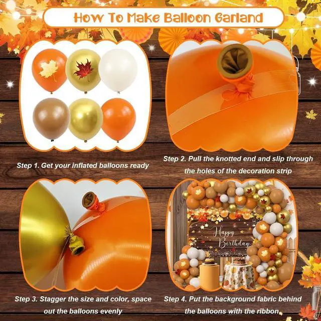 Alt view image 3 of 7 - AIBIIN 110Pcs Fall Happy Birthday Decorations, Autumn Maples Leaf Balloon Garland Arch Kit and Bday Rustic Wooden Photography Background for Harvest Birthday Party Supplies