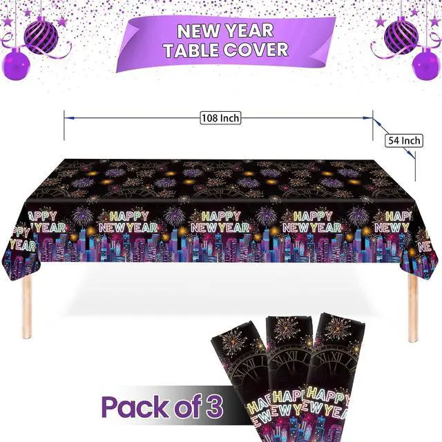 Alt view image 3 of 5 - KatchOn, Happy New Year Tablecloth - 108x54 Inch, Pack of 3 | Happy New Years Decorations 2026 | Happy New Year Table Cloth 2026 | New Years Table Decorations Party Supplies 2026