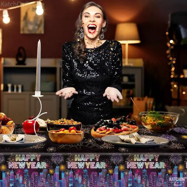 Alt view image 4 of 5 - KatchOn, Happy New Year Tablecloth - 108x54 Inch, Pack of 3 | Happy New Years Decorations 2026 | Happy New Year Table Cloth 2026 | New Years Table Decorations Party Supplies 2026