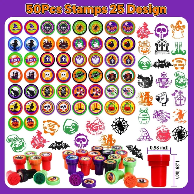 Alt view image 2 of 7 - Halloween Party Favors for Kids - 350pcs Halloween Treats Bulk for Kids, Goody Bag Fillers including Stamper Tattoos Slap Bracelets Halloween Prizes for Classroom Reward Non Candy Party Supplies