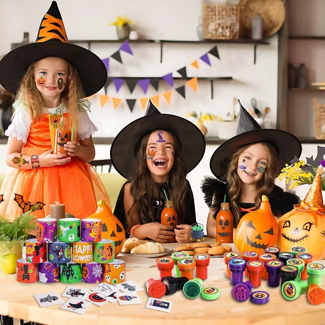 Alt view image 7 of 7 - Halloween Party Favors for Kids - 350pcs Halloween Treats Bulk for Kids, Goody Bag Fillers including Stamper Tattoos Slap Bracelets Halloween Prizes for Classroom Reward Non Candy Party Supplies