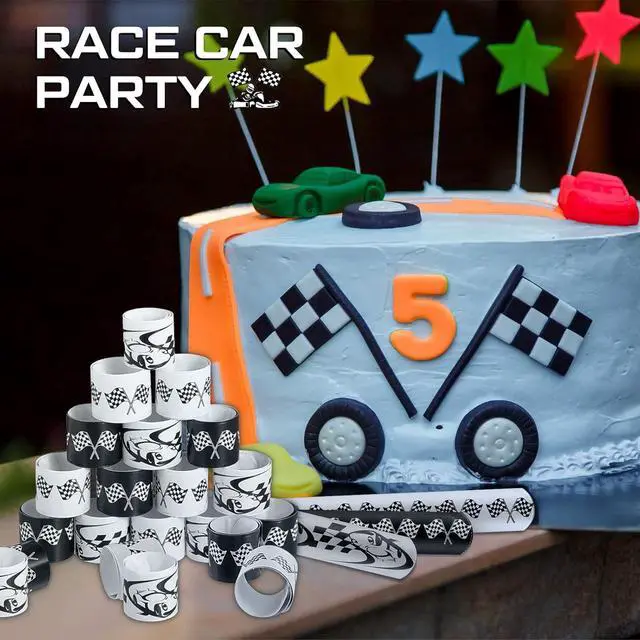 Alt view image 7 of 7 - Lewtemi 48 Pcs Race Car Party Favors Slap Bracelets, Racing Checkered Flag Slap Bracelet for Kids Adults Speed Car Party Birthday Classroom Prizes Exchanging Gifts Sports Events Supplies