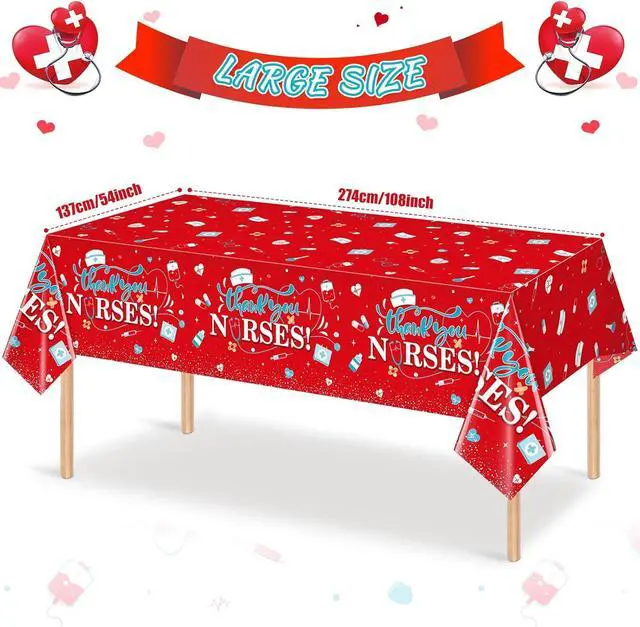 Alt view image 2 of 7 - 3Pack Nurses Week Tablecloths, Thank You Nurses Disposable Tablecloths ,Rectangular Plastic Table Covers for 2026 Nurse Appreciation Week RN Graduation Party Supplies Decorations,54 x 108 Inch