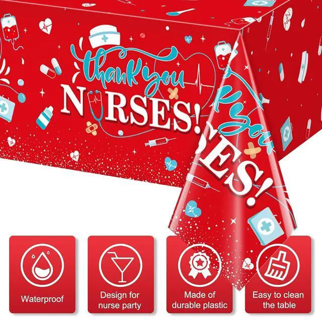 Alt view image 3 of 7 - 3Pack Nurses Week Tablecloths, Thank You Nurses Disposable Tablecloths ,Rectangular Plastic Table Covers for 2026 Nurse Appreciation Week RN Graduation Party Supplies Decorations,54 x 108 Inch