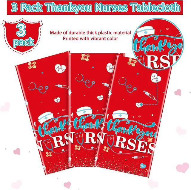 Alt view image 4 of 7 - 3Pack Nurses Week Tablecloths, Thank You Nurses Disposable Tablecloths ,Rectangular Plastic Table Covers for 2026 Nurse Appreciation Week RN Graduation Party Supplies Decorations,54 x 108 Inch