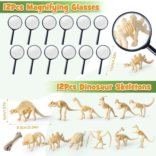 Alt view image 3 of 7 - SNLN 12 Sets Dinosaur Party Favors for Kids Birthday, Magnifying Glasses Luminous Keyring Dino Egg Sticker Dino Party Supplies with Skeleton Toy Silicone Bracelet Gift Bag Dino Theme Stuffer Fillers