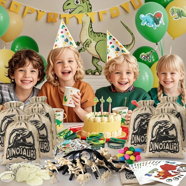 Alt view image 7 of 7 - SNLN 12 Sets Dinosaur Party Favors for Kids Birthday, Magnifying Glasses Luminous Keyring Dino Egg Sticker Dino Party Supplies with Skeleton Toy Silicone Bracelet Gift Bag Dino Theme Stuffer Fillers
