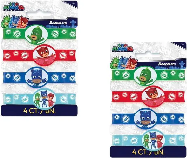 Alt view image 2 of 4 - PJ Birthday Party Supplies Favor Bundle Pack includes 8 Loot Bags, 8 Rubber Bracelets, 8 Tattoos, 8 Party Paper Masks