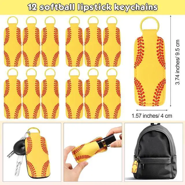 Alt view image 2 of 6 - 48 Pcs Softball Party Gifts for Team Women Favors Softball Makeup Bags Lipstick Holder Keychain Scrunchie Charm Bracelet Women Team Party Decor Supplies