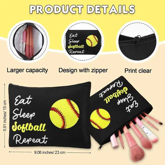 Alt view image 4 of 6 - 48 Pcs Softball Party Gifts for Team Women Favors Softball Makeup Bags Lipstick Holder Keychain Scrunchie Charm Bracelet Women Team Party Decor Supplies