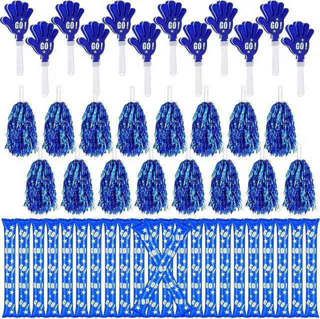 Main image of Hungdao 60 Pcs Noise Makers Homecoming Football Favors Include 24 Thunder Sticks Cheer Sticks 12 Hand Clapper 24 Cheerleading Pom Poms for Sporting Events Pep Rally Supplies(Blue)