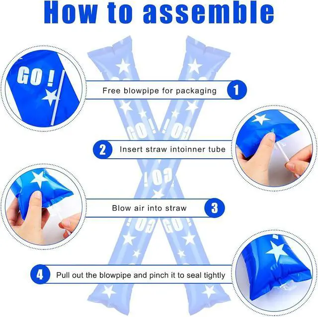 Alt view image 3 of 6 - Hungdao 60 Pcs Noise Makers Homecoming Football Favors Include 24 Thunder Sticks Cheer Sticks 12 Hand Clapper 24 Cheerleading Pom Poms for Sporting Events Pep Rally Supplies(Blue)