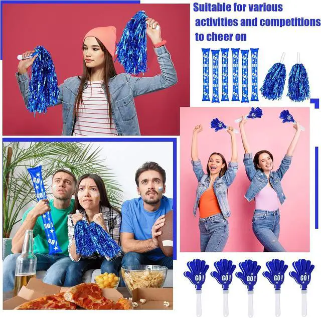 Alt view image 6 of 6 - Hungdao 60 Pcs Noise Makers Homecoming Football Favors Include 24 Thunder Sticks Cheer Sticks 12 Hand Clapper 24 Cheerleading Pom Poms for Sporting Events Pep Rally Supplies(Blue)