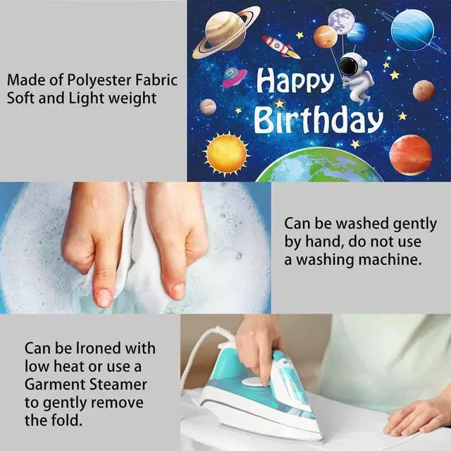 Alt view image 7 of 7 - 8x6ft Space Astronaut Happy Birthday Banner Backdrop Large Solar System Planets Rocket Photography Background for Boys Outer Space Theme Birthday Party Decorations Supplies