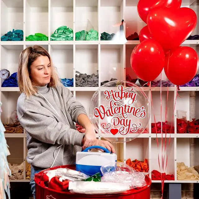 Alt view image 7 of 7 - Leyndo 72 Valentines Day Bobo Balloon Decorations Include 48 Pcs 20 Inch Bubble Transparent Balloons 24 Pcs Valentines Day Heart Bobo Balloon Stickers for Valentine Supplies (Classic Style)