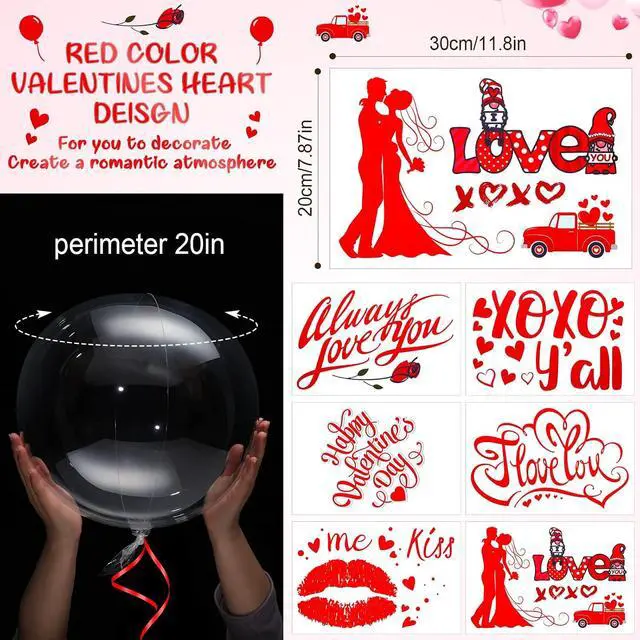 Alt view image 3 of 7 - Leyndo 72 Valentines Day Bobo Balloon Decorations Include 48 Pcs 20 Inch Bubble Transparent Balloons 24 Pcs Valentines Day Heart Bobo Balloon Stickers for Valentine Supplies (Classic Style)