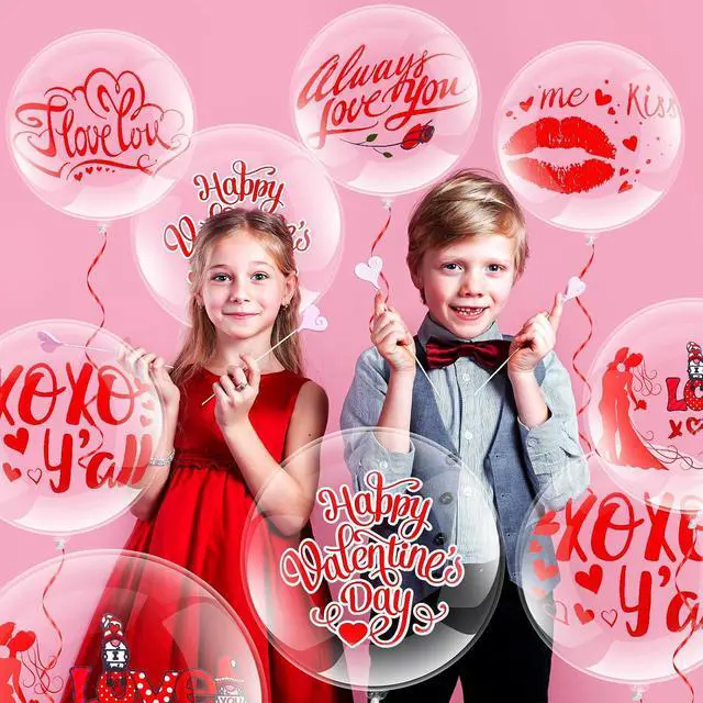 Alt view image 2 of 7 - Leyndo 72 Valentines Day Bobo Balloon Decorations Include 48 Pcs 20 Inch Bubble Transparent Balloons 24 Pcs Valentines Day Heart Bobo Balloon Stickers for Valentine Supplies (Classic Style)