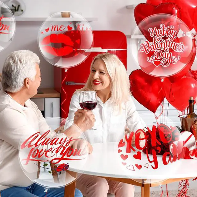 Alt view image 4 of 7 - Leyndo 72 Valentines Day Bobo Balloon Decorations Include 48 Pcs 20 Inch Bubble Transparent Balloons 24 Pcs Valentines Day Heart Bobo Balloon Stickers for Valentine Supplies (Classic Style)