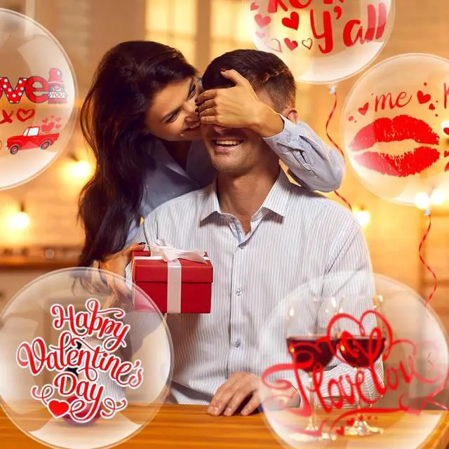 Alt view image 6 of 7 - Leyndo 72 Valentines Day Bobo Balloon Decorations Include 48 Pcs 20 Inch Bubble Transparent Balloons 24 Pcs Valentines Day Heart Bobo Balloon Stickers for Valentine Supplies (Classic Style)