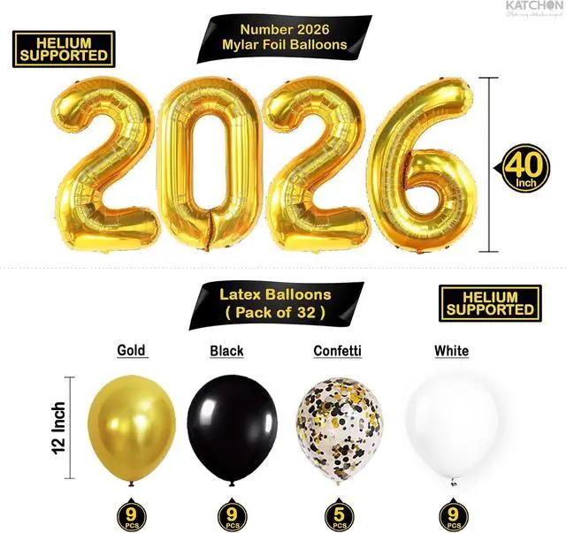 Alt view image 3 of 7 - KatchOn, Happy New Years Balloons Set - 40 Inch, Pack of 42 | 2026 Balloons for Happy New Years Decorations 2026 | Happy New Year 2026 Nye Balloon | New Years Eve Party Supplies 2026, NYE Decorations