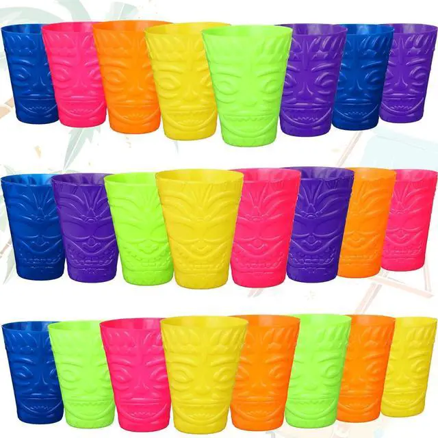 Main image of Domensi 24 Pack Tiki Plastic Cups Bulk 10oz Hawaiian Cups Hard Plastic Material Tiki Statue Drinking Cup for Summer Luau Party Drinkware Supplies