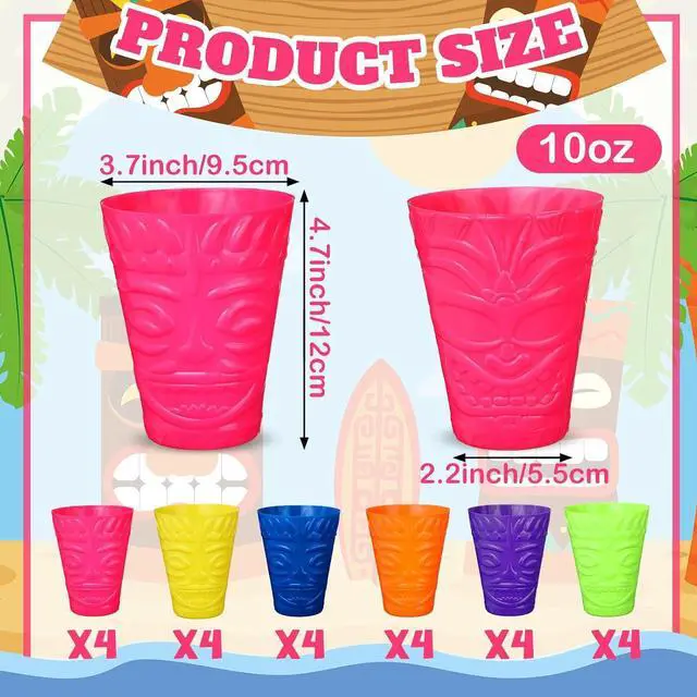 Alt view image 2 of 7 - Domensi 24 Pack Tiki Plastic Cups Bulk 10oz Hawaiian Cups Hard Plastic Material Tiki Statue Drinking Cup for Summer Luau Party Drinkware Supplies