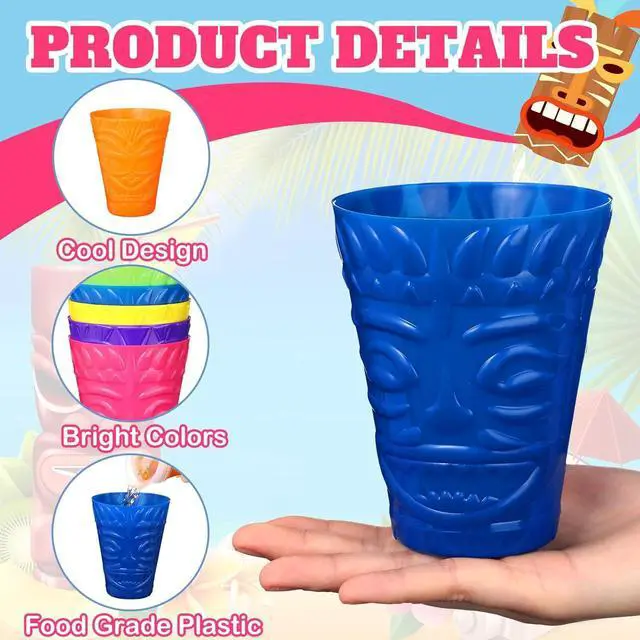 Alt view image 3 of 7 - Domensi 24 Pack Tiki Plastic Cups Bulk 10oz Hawaiian Cups Hard Plastic Material Tiki Statue Drinking Cup for Summer Luau Party Drinkware Supplies