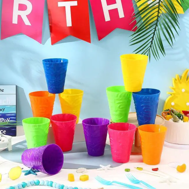 Alt view image 4 of 7 - Domensi 24 Pack Tiki Plastic Cups Bulk 10oz Hawaiian Cups Hard Plastic Material Tiki Statue Drinking Cup for Summer Luau Party Drinkware Supplies