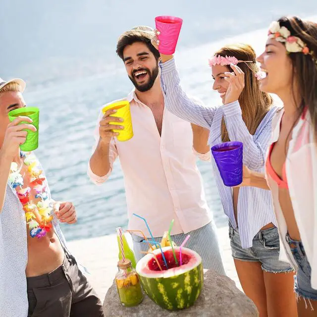 Alt view image 7 of 7 - Domensi 24 Pack Tiki Plastic Cups Bulk 10oz Hawaiian Cups Hard Plastic Material Tiki Statue Drinking Cup for Summer Luau Party Drinkware Supplies