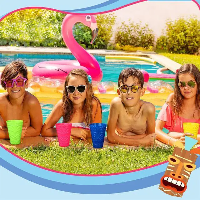 Alt view image 6 of 7 - Domensi 24 Pack Tiki Plastic Cups Bulk 10oz Hawaiian Cups Hard Plastic Material Tiki Statue Drinking Cup for Summer Luau Party Drinkware Supplies