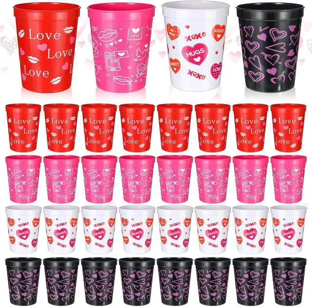 Main image of Meanplan 48 Pcs Valentines Plastic Cups Heart Reusable Cups 16 oz Valentines Cups for Holiday Party Supplies(16oz,Charming)