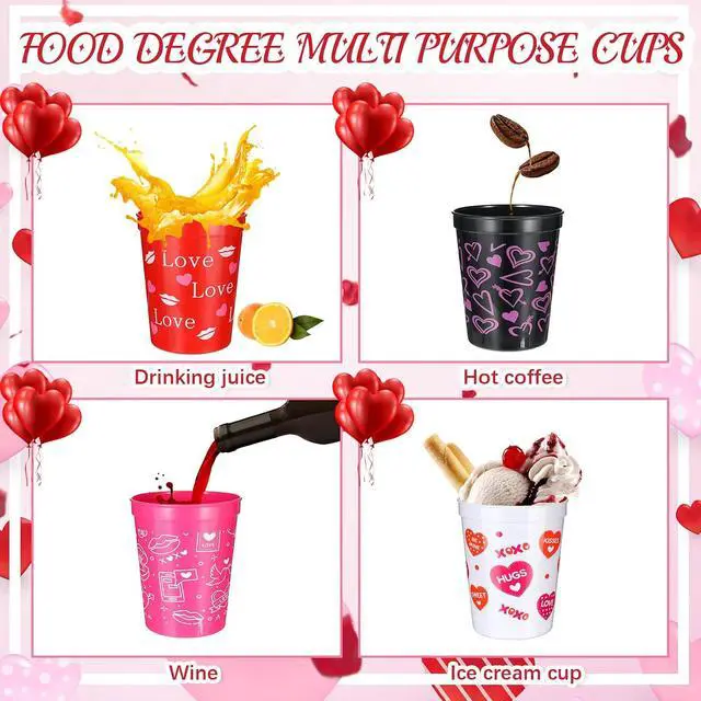 Alt view image 3 of 7 - Meanplan 48 Pcs Valentines Plastic Cups Heart Reusable Cups 16 oz Valentines Cups for Holiday Party Supplies(16oz,Charming)