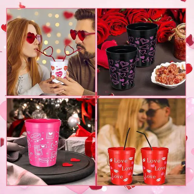 Alt view image 4 of 7 - Meanplan 48 Pcs Valentines Plastic Cups Heart Reusable Cups 16 oz Valentines Cups for Holiday Party Supplies(16oz,Charming)