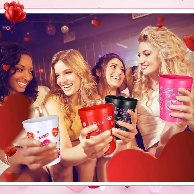 Alt view image 6 of 7 - Meanplan 48 Pcs Valentines Plastic Cups Heart Reusable Cups 16 oz Valentines Cups for Holiday Party Supplies(16oz,Charming)