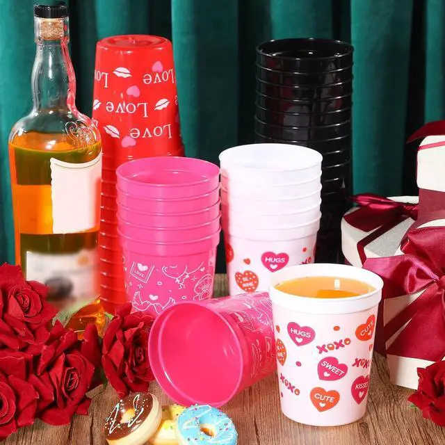 Alt view image 7 of 7 - Meanplan 48 Pcs Valentines Plastic Cups Heart Reusable Cups 16 oz Valentines Cups for Holiday Party Supplies(16oz,Charming)