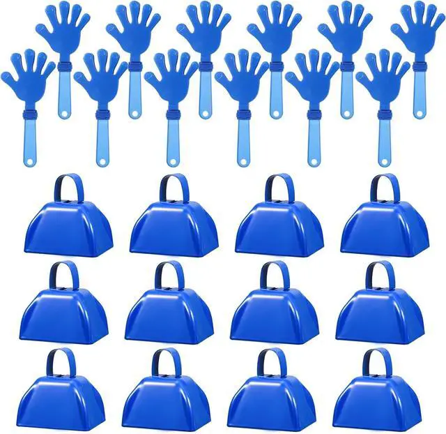 Main image of 24 Pcs Hand Clappers and Metal Cowbells Noise Makers Cheering Clappers Cow Bells Handle Cheers Dance Basketball Football Noise Makers Sporting Events Graduation School Sports Party (Blue)