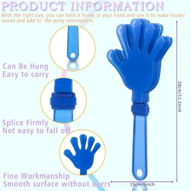 Alt view image 2 of 7 - 24 Pcs Hand Clappers and Metal Cowbells Noise Makers Cheering Clappers Cow Bells Handle Cheers Dance Basketball Football Noise Makers Sporting Events Graduation School Sports Party (Blue)