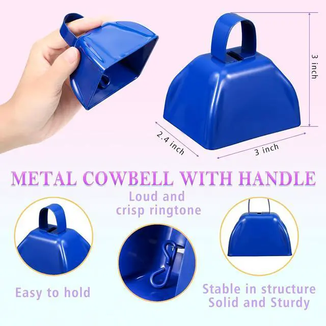 Alt view image 3 of 7 - 24 Pcs Hand Clappers and Metal Cowbells Noise Makers Cheering Clappers Cow Bells Handle Cheers Dance Basketball Football Noise Makers Sporting Events Graduation School Sports Party (Blue)