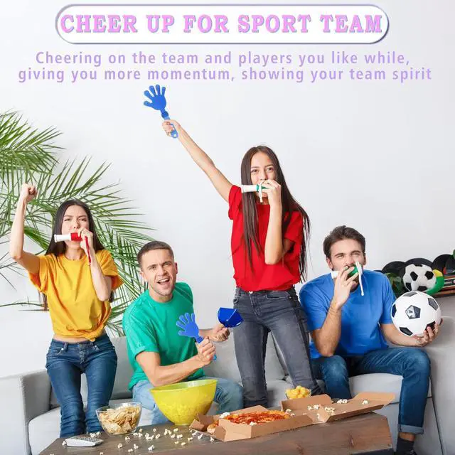 Alt view image 5 of 7 - 24 Pcs Hand Clappers and Metal Cowbells Noise Makers Cheering Clappers Cow Bells Handle Cheers Dance Basketball Football Noise Makers Sporting Events Graduation School Sports Party (Blue)