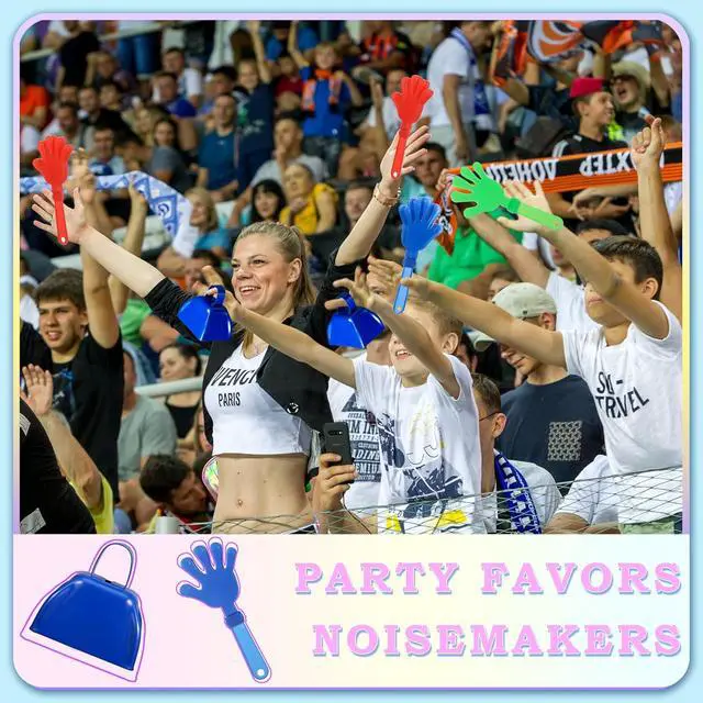 Alt view image 4 of 7 - 24 Pcs Hand Clappers and Metal Cowbells Noise Makers Cheering Clappers Cow Bells Handle Cheers Dance Basketball Football Noise Makers Sporting Events Graduation School Sports Party (Blue)